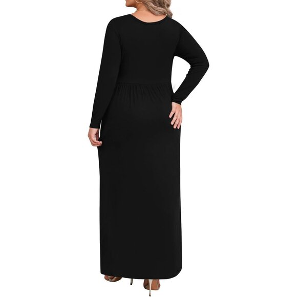 Plus Size Maxi Dress Women's Long Sleeve Casual Fall with Pockets XL-6XL - Picture 3 of 5